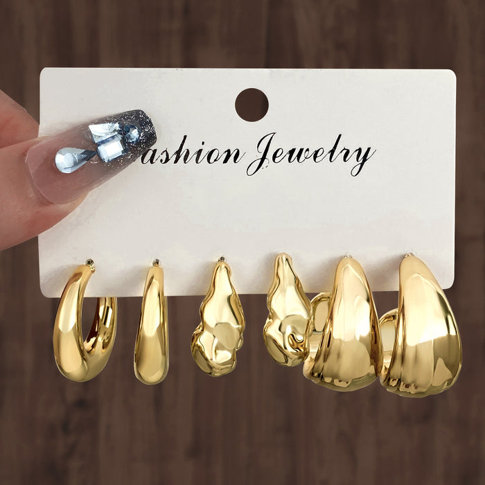 Wholesale 6-Pair Creative Gold Teardrop Earring Set