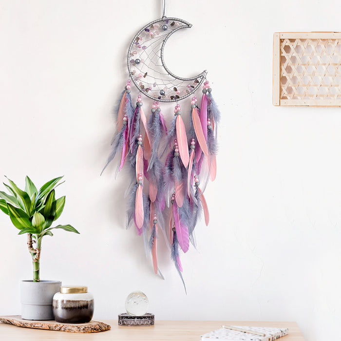 Wholesale Handwoven Iron Feather Dreamcatcher Luna Tribe Blue Purple Moon Design Boho Decorative MOQ≥2