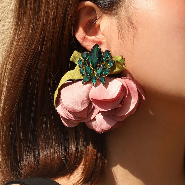 Wholesale Handmade Fabric Flower Fashion Exaggerated Earrings JDC-ES-Gute056