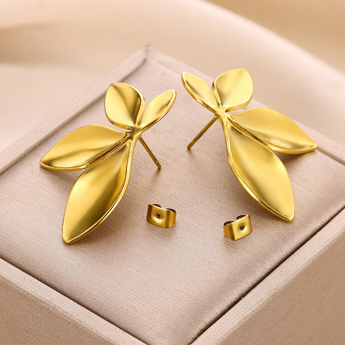 Wholesale simple leaf earrings stainless steel pendant leaf earrings