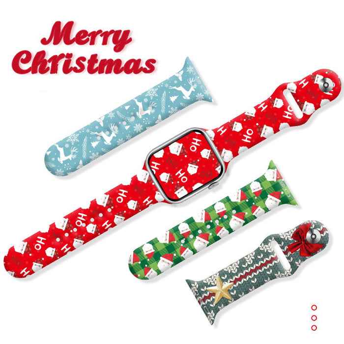 Wholesale Cartoon Christmas Silicone Strap Suitable for Apple Watch Strap JDC-WD-NuoQi006