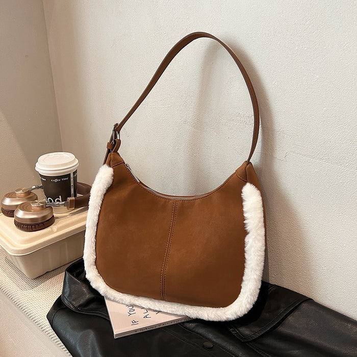 Wholesale Suede large capacity casual plush crossbody bag, high-end commuting shoulder bag