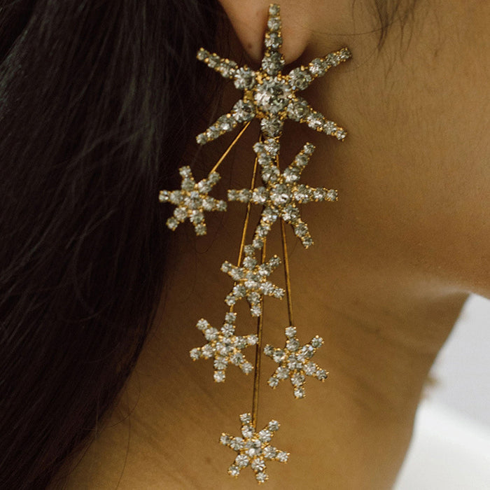 Wholesale six-pointed star rhinestone earrings full diamond long earrings  jewelry earring