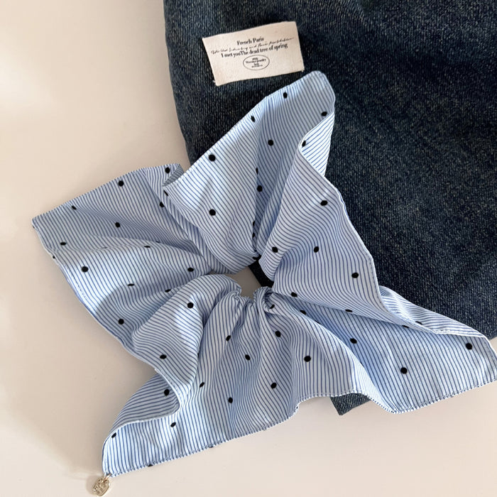 Wholesale Blue striped polka dot gold pendant, double-layer versatile square scarf ring, temperament hair tie hair accessory