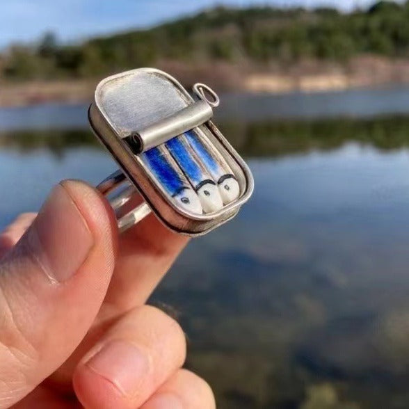 Wholesale Strange Sardine Canned Hanging Zinc Alloy Necklace Personality Wind Ring