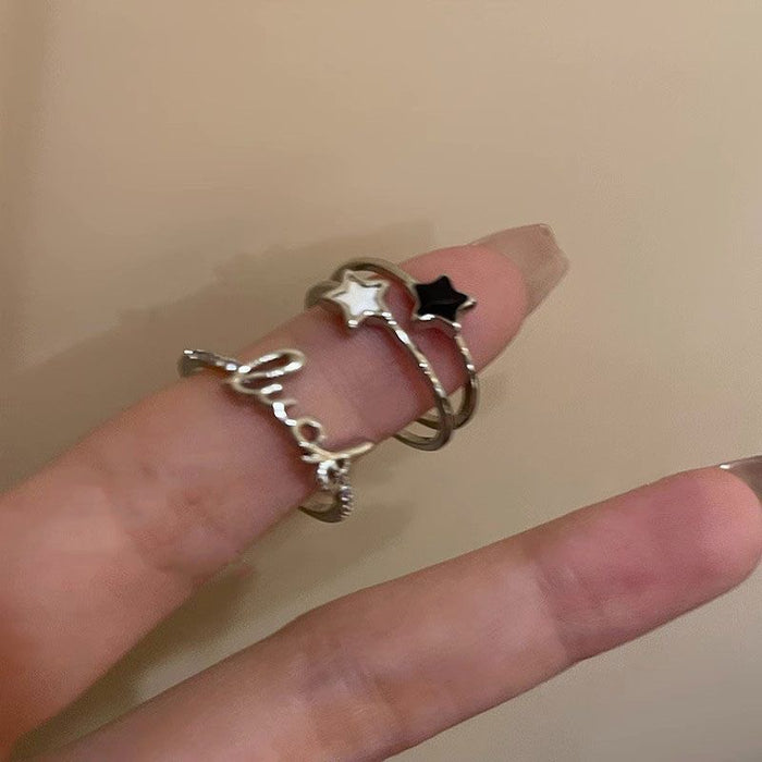 Wholesale Letter zircon star ring with simple and niche design, fashionable and personalized index finger ring