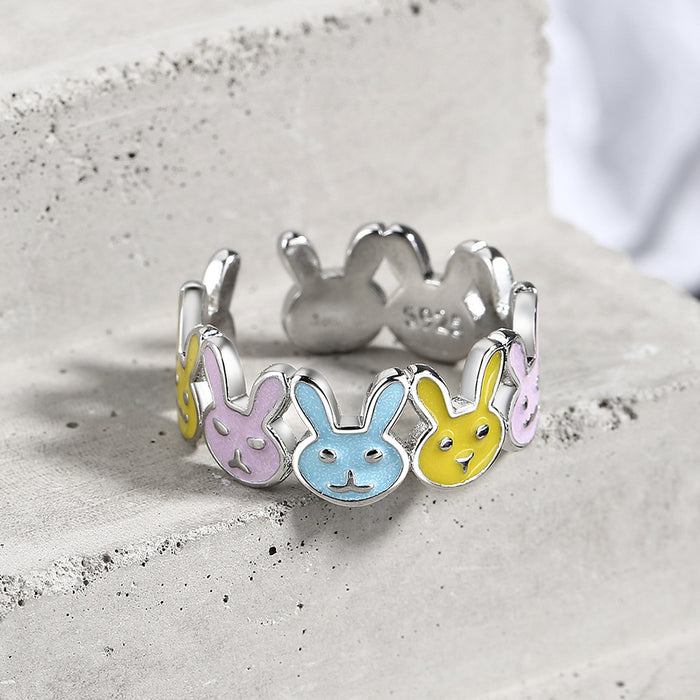 Wholesale  enamel color rabbit ring  niche design open glue ring for women