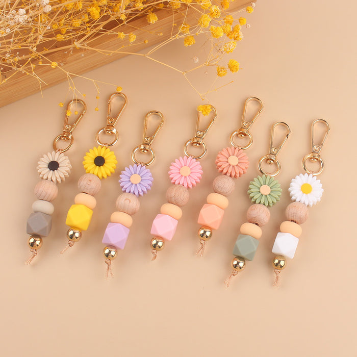Wholesale Little Daisy Handmade Silicone Beaded Keychain JDC-KC-GuangTian027