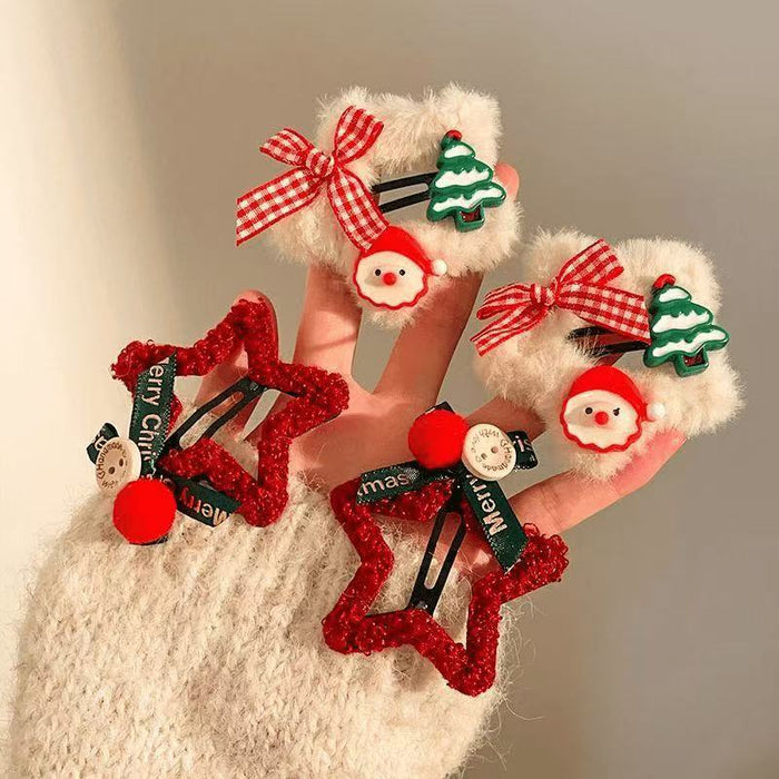 Wholesale Plush Christmas Star Hair Clip Cute Yarn Bangs Side Clip For Women Girls Party Gift Boutique Hair Accessory
