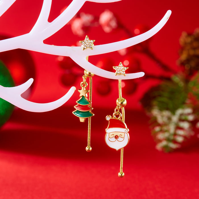 Wholesale Christmas diamond tassel  Christmas bell asymmetrical earrings