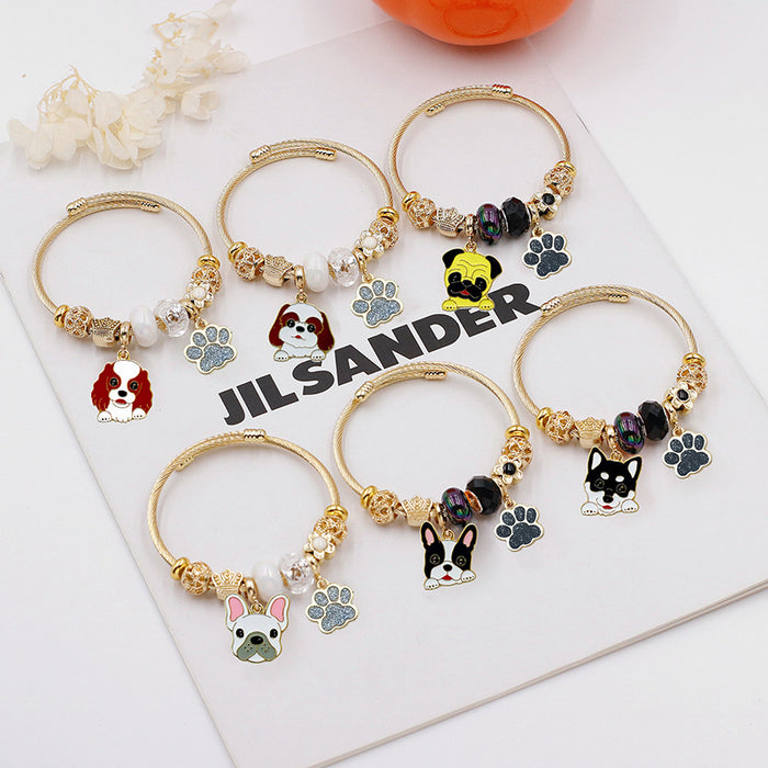 Wholesale Cartoon Corgi Dog Stainless Steel Bead Bracelet Cute Fashion Accessory Gift for Women