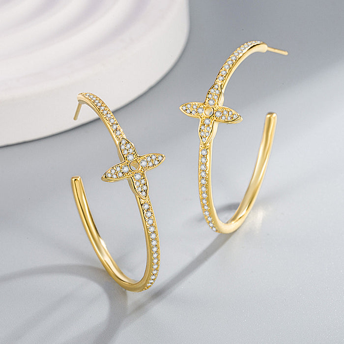 Wholesale Flower shaped large earrings with micro inlaid zircon temperament earrings and high-end earrings