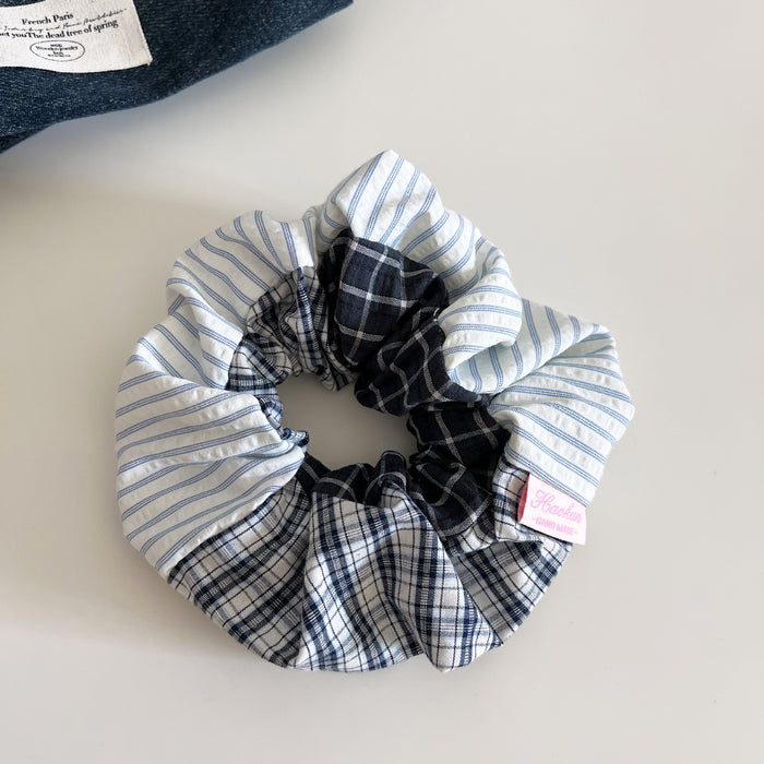 Wholesale Niche splicing striped grid tied ponytail temperament headband bun bun hair rope