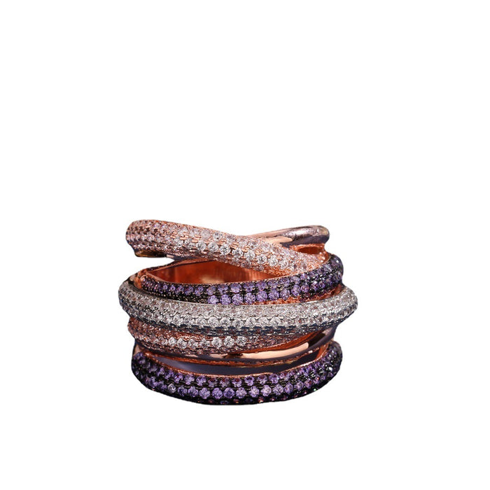 Wholesale Cross-line ring with zircon color matching ring