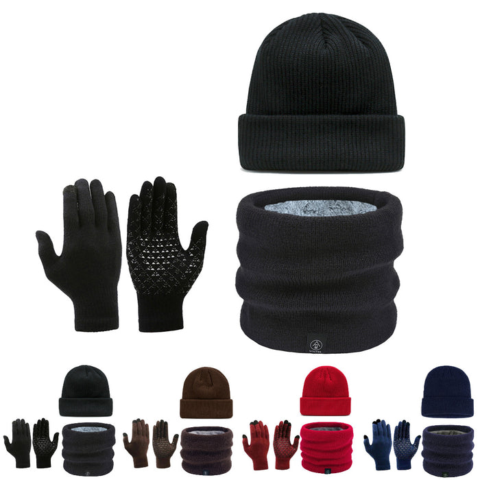 Wholesale Three-Piece Set  Knit Hat Touchscreen Gloves Neck Warmer  Thickened