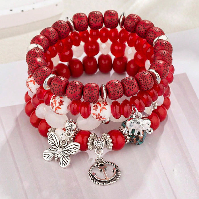 Wholesale Chinese Style Ceramic Multi-layer Beaded Butterfly Pendant Bracelet JDC-BT-FeiYa009