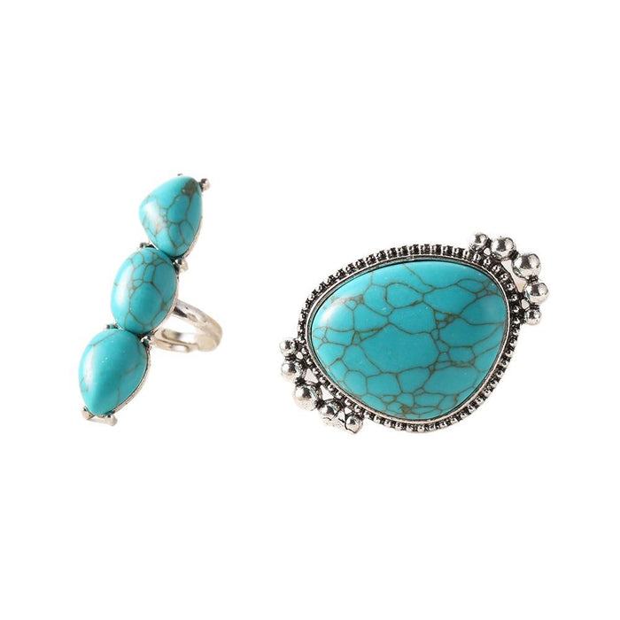 Wholesale Vintage Bohemian Turquoise 2 Piece Set Ring
