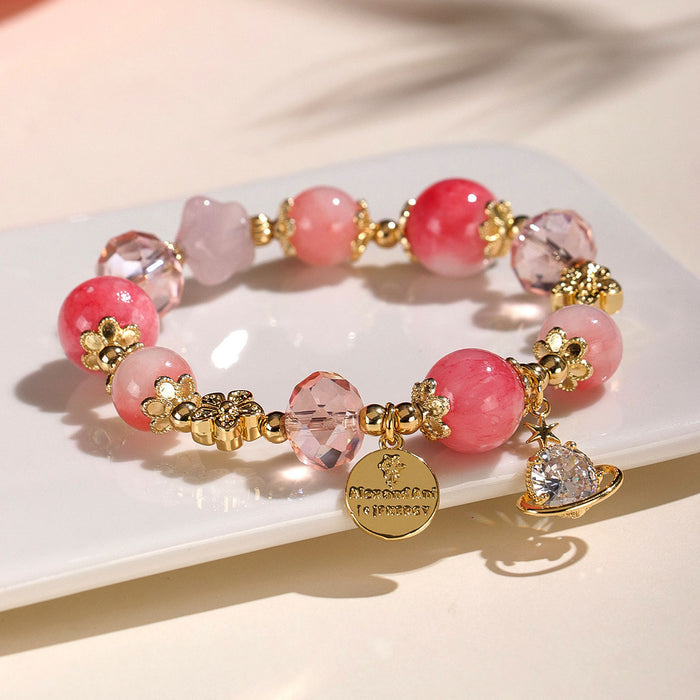 Wholesale Pink Crystal Bracelet Beaded Jewelry Planet Bracelet