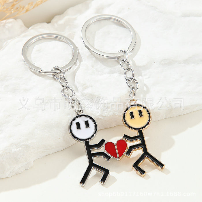 Wholesale Stick figure couple funny magnetic heart splicing keychain