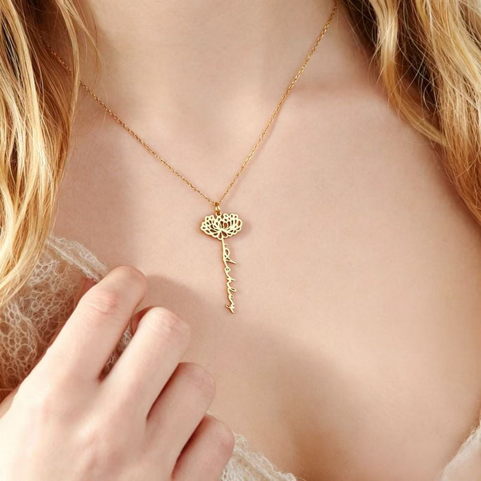 Wholesale Gold Flower Pendant Necklace Titanium Steel 18K Gold Plated Trendy Layering Jewelry