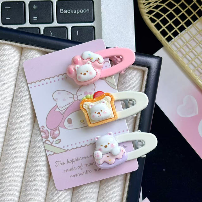 Wholesale White Bear Hair Clip Cartoon Pink Hollow New Style Girl's Side Bangs Hair Accessories