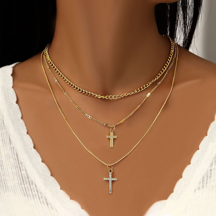 Wholesale exaggerated personality cross pendant chain clavicle chain multi-layer necklace