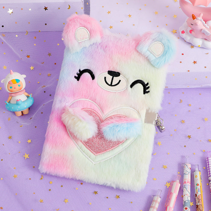 Wholesale Cute Cartoon Bear Plush Tie-Dye Notebook A5 Diary for Girls Gift MOQ≥2