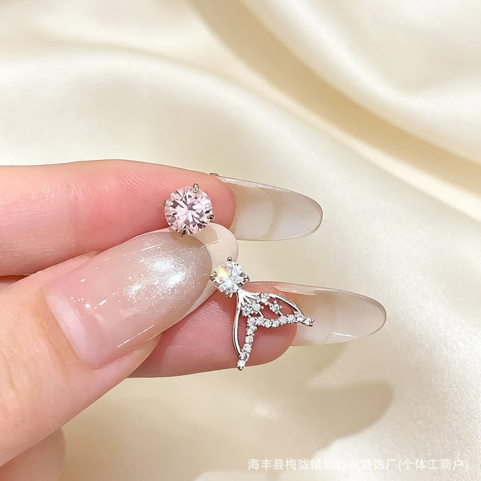 Wholesale Mermaid Tail Earrings Pink Zircon Sparkling Dangle Pendant Style Party Gift Fashion Jewelry Accessory