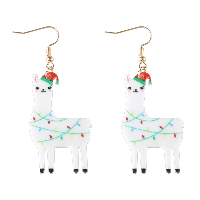 Wholesale Christmas Hat Lantern Alpaca Pendant Earrings Acrylic Cartoon Style Party Earrings Gift