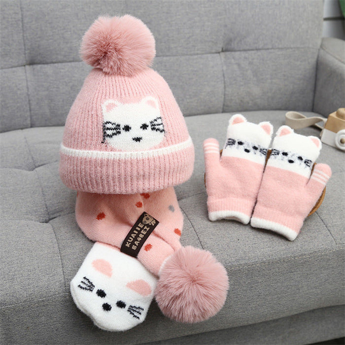 Wholesale Hat Cotton Warm Cute Kitten Scarf Glove Set JDC-FH-JunC003