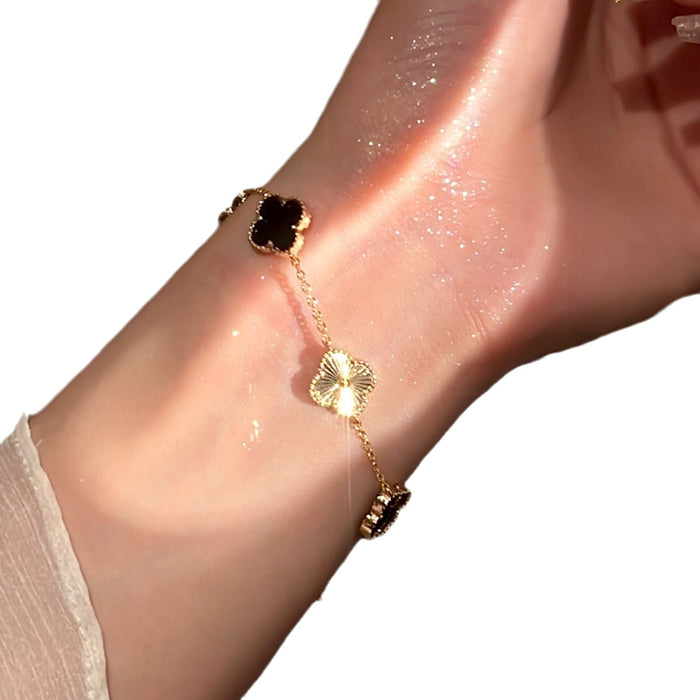 Wholesale Sparkling Diamond Black Gold Clover Bracelet