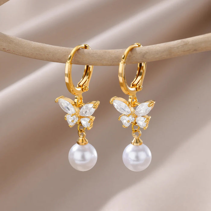Wholesale Retro French High-end Pearl 18K Gold Earrings