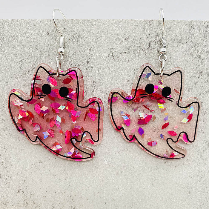 Wholesale Christmas earrings pink Christmas tree five-pointed star cat acrylic earrings Christmas gift