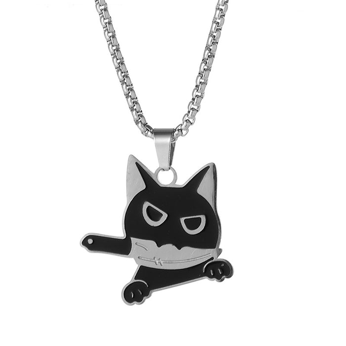 Wholesale  Stainless Steel Black Oil Dripping Knife Cat Necklace