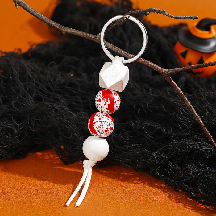 Wholesale Halloween Pumpkin Wooden Beaded Keychain JDC-KC-RongRui029