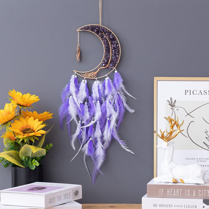 Wholesale Feather Dreamcatcher Wall Hanging with Tree of Life Design and Natural Stone Accents