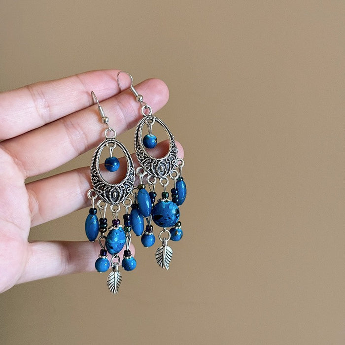 Wholesale Tassel Crystal Beaded Earrings Women's Retro  Ear Hook Ear Jewelry