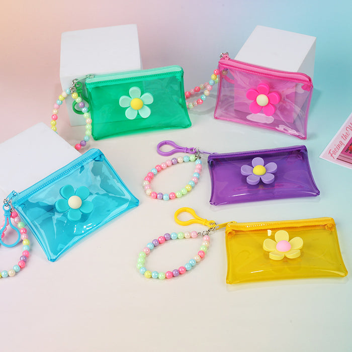 Wholesale Street Trend Floral Plush Coin Purse With PVC Transparent Key Chain Bag For Everyday Use