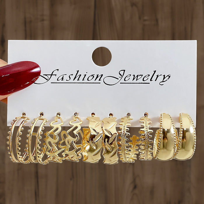 Wholesale Retro 6-piece creative heart-shaped rhinestone metal earrings