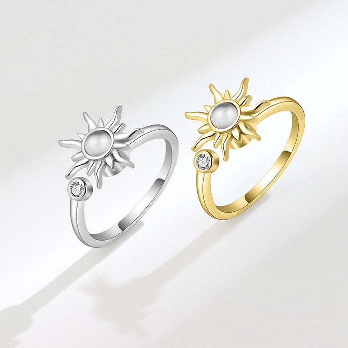 Wholesale Chic Adjustable Sunflower Ring In Gold Tone Copper Spinning Stress Relief Ring For Women Boutique Jewelry Resale