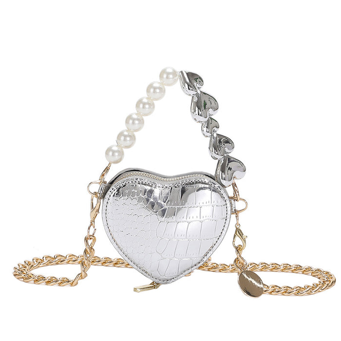 Wholesale PU Mini Love Bag Pearl Chain Shoulder Crossbody Bag JDC-SD-YuanDuo029