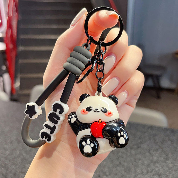 Wholesale panda key chain cute PVC doll couple school bag pendant car pendant