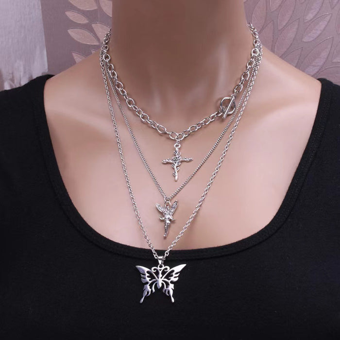 Wholesale Multi-layer Angel Rose Butterfly Necklace JDC-NE-WenB006