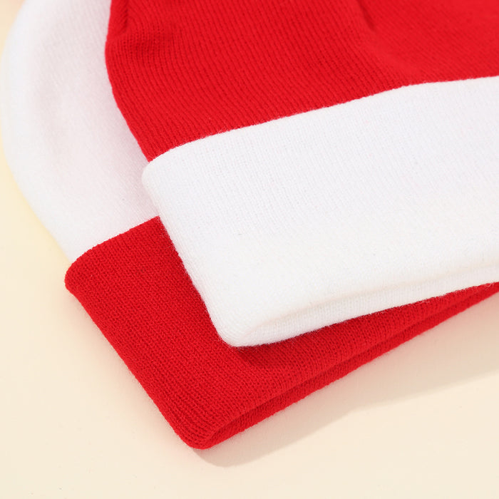 Wholesale Christmas Party Red and White Hat  Knitted Hat  Color-Blocked Woolen Hat Cuffed Dome Knitted Hat