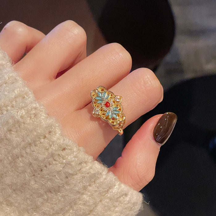 Wholesale Middle Ancient New Chinese Style Enamel Burned Blue Lace Gourd Open Ring