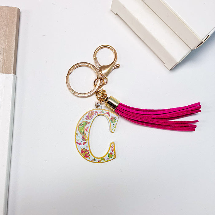 Wholesale Zinc Alloy Leather Letter Color Tassel Keychain JDC-KC-JinY003