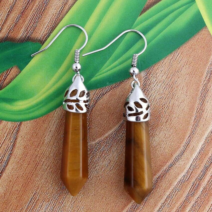 Wholesale Earrings Natural Crystal Natural Gemstone Hexagonal Post JDC-ES-YinW003