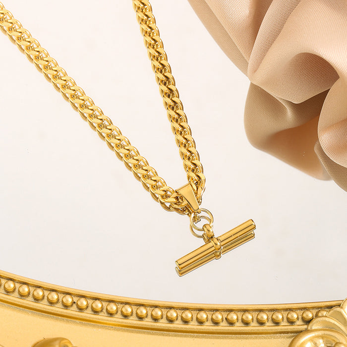 Wholesale necklace jewelry stainless steel plated 18k gold simple geometric T-shaped bar necklace