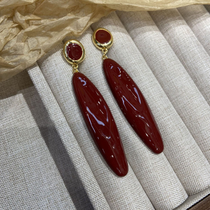 Wholesale wine red slender drop earrings  brass gold-plated earrings  ear jewelry