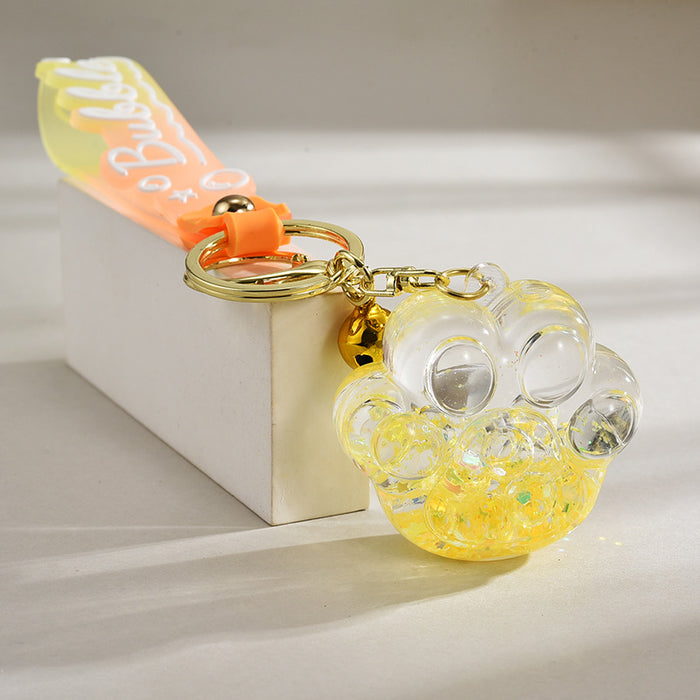 Wholesale  acrylic oil luminous bubble beads quicksand cat claw keychain bag pendant small gift